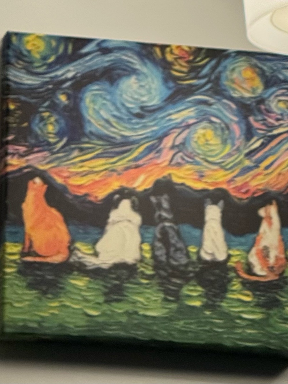 Starry Night Cats Canvas Wall Art - Multicolor